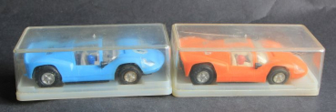 Prefo Wartburg Melkus RS 1000 Sportwagen 1974 zwei Rennbahn-Modelle mit Motor und Prospekt (6524)